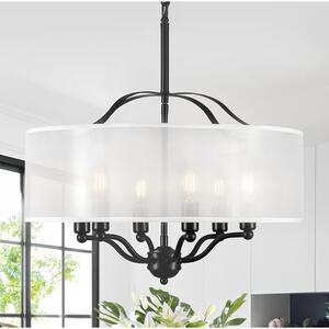 Cute 😍 5-Light Chandelier - Light Fixture With 19.7” White Drum Shade - Black